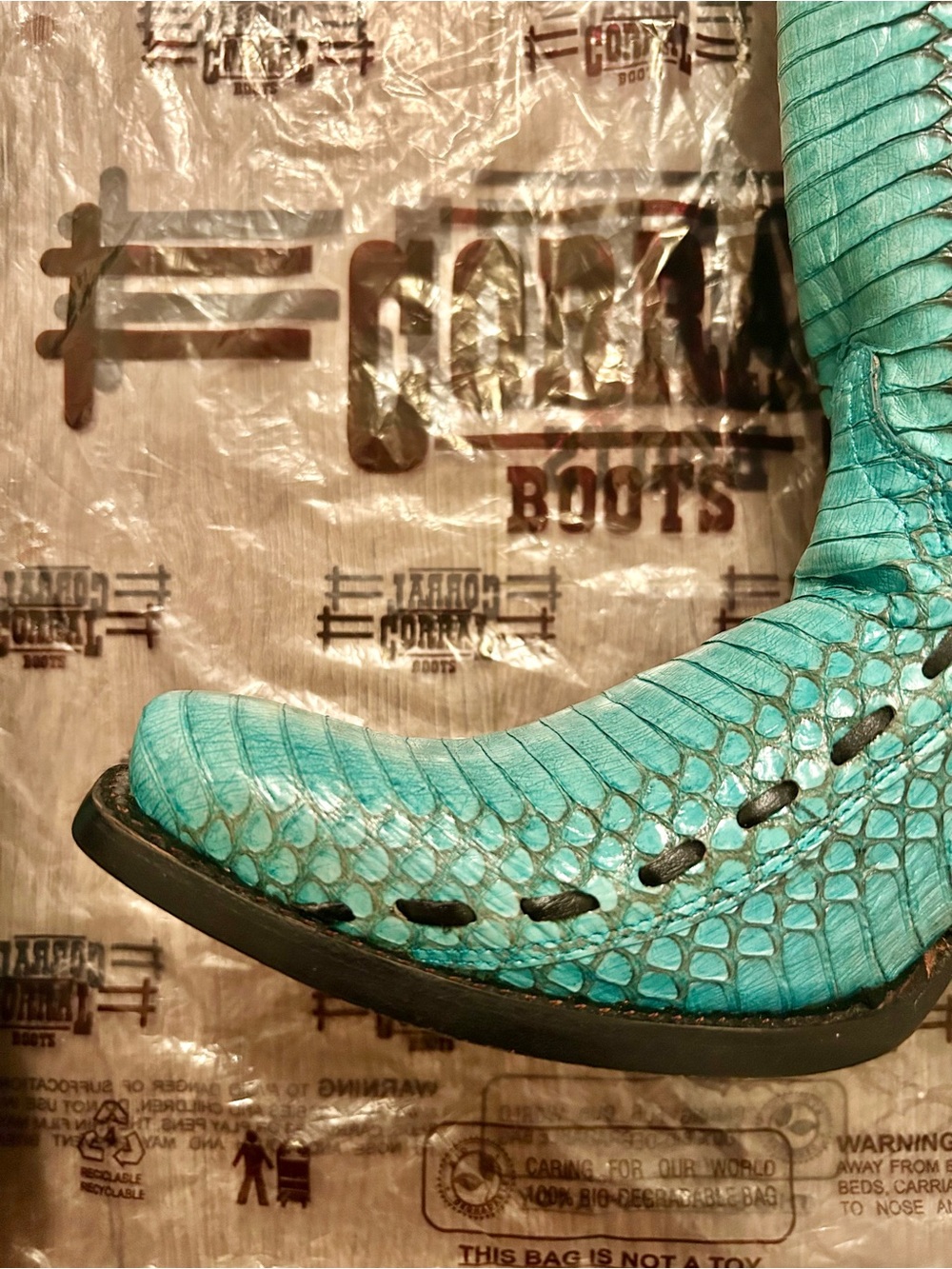 Corral Turquoise Snakeskin Western Knee Boots - Picture 11 of 13